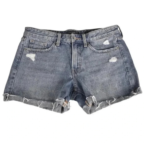 Lucky Brand Boyfriend Jean Shorts Distressed Denim Cuffed Blue  Size 8/29 - Picture 1 of 10